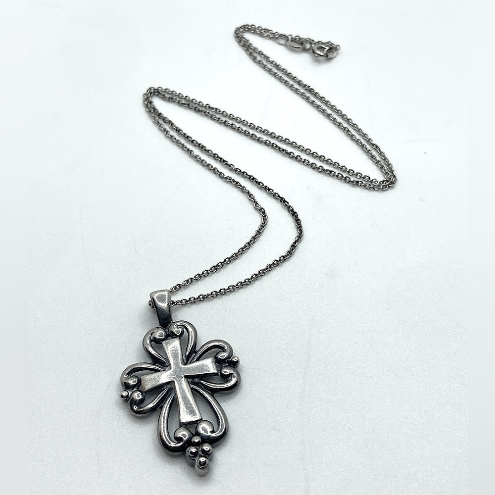 VTG Sterling Filigree Open Style Cross Crucifix w Cable Chain 18”